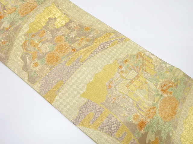 JAPANESE FUKURO OBI / SAGANISHIKI / WOVEN CARRIAGE & FLOWER & BIRD